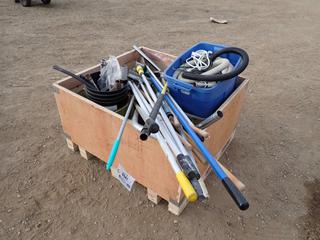 Qty Of Assorted Mop Handles, Mop Buckets, Vacuum Hoses and Assorted Supplies