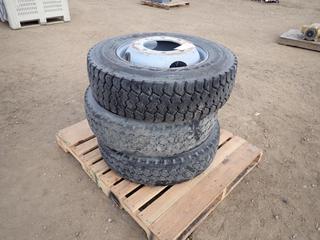 (2) Firestone 245/70R19.5 Tires w/ 8-Bolt Rims And (1) Goodyear 245/70R19.5 Tire w/ 8-Bolt Rim