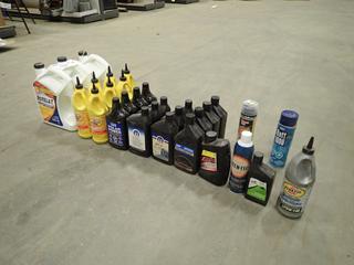 Qty Of (3) Unused Shell Rotella T 15W-40 5L Jugs Of Engine Oil c/w Qty Of FPPF Polar Power Diesel Fuel Additive, Pennzoil SAE 80W-90 Axle Oil, Assorted Automatic Transmission Fluid And Assorted Fluids *Unused* (Y-3-3)