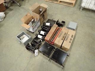 Qty Of Unused 4 In. Bar Winches c/w Triangle Flare Kits, Headache Rack Tool Mount Brackets, Trailer Document Holders And Electric Enclosures (S-2-2)