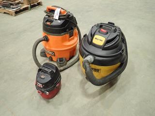 Ridgid Model WD14500 14 Gal. 6.0Hp 120V Shop Vac c/w Shop-Vac SC16-600c 16 Gal. 6.0Hp 120V Shop Vac And Shop-Vac J150A 2.0Hp 120V 1.5 Gal. Shop Vac (N-3-3)