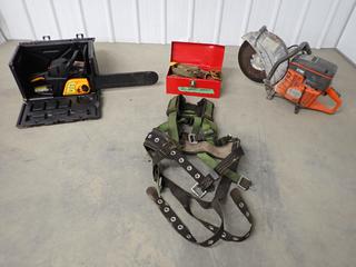 Poulan Pro PP4218AVX 42CC 18in Chain Saw with Case, Husqvarna K760 Cut-M-Break Power Cutter and Fall Arrest Harness with Quantity of Lanyards. (2-A-4)