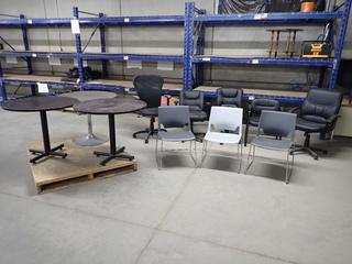 (3) 36in Tables and (8) Assorted Chairs. (WH)