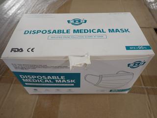 Pallet of 3-Ply Disposable Protective Adult Face Masks, Approximately (2000) Per Box. (WH)