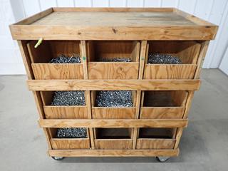 Double Sided 18 Drawer Bolt Bin c/w Bolts, Washers, Brackets, Etc, 37in x 25in x 41in. (WH)