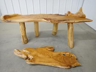 Teak Root Bench, Approximately 62in x 16in, Damaged. (WH)