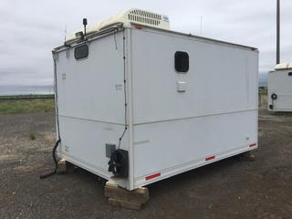 Insulated Van Body/Office c/w Plumbed For Lights, Plugs & Air Conditioning, Rear Facing Man Door, (4) Small Windows, L-Shaped Cabinet/Work Counter, Smaller Cabinet/Counter Combination, Approximately 8Ft W x 11Ft 6in L x 7Ft H, Control # 7771