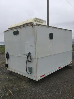 Insulated Van Body/Office c/w Plumbed For Lights, Plugs & Air Conditioning, Rear Facing Man Door, (4) Small Windows, L-Shaped Cabinet/Work Counter, Smaller Cabinet/Counter Combination, Approximately 8Ft W x 11Ft 6In L x 7Ft H, Control # 7772