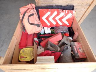 Pallet of Assorted Fire Extinguishers, Emergency Triangles, Traffic LED Directional Magnetic Mats, First Aid Kits, Etc. (WH)