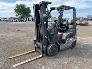 Nissan MCP1F2A25LV 5,000LB Forklift c/w 2.1L Nissan 4 Cyl LPG, Direct, FOPS, 3 Stage Mast, Side Shift, 42in Forks, 21x7x15 Front, 16-1/4x6x11-1/4 Rear Tires, Showing 19,854 Hours, SN CP1F2-9P2090