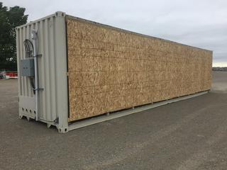 40 Ft. HC Storage Container/Office c/w Plumbed For Electrical, Breaker Box On Exterior, Sides Of Container Boarded Up, No VIN/Unit No.
