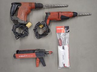 (2) Hilti Corded Rotary Hammer Drills c/w Bits, Hilti MD2000 Adhesive Dispenser and Hilti 259271 Cleaning Kit DX. (1-C-2)