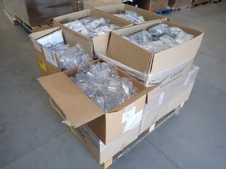 Pallet of Clear Coupon Pad Holders and Hinged Grip Sign Clips. (WH)