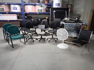 Assorted Chairs and Pedestal Fan. (WH)