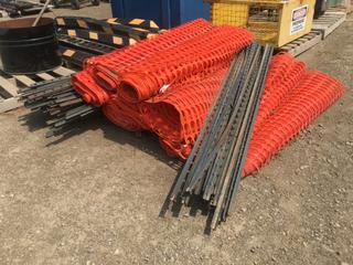 Quantity of 48in Orange Snow Fence and Quantity of 6ft Steel Stakes for Snow Fence.