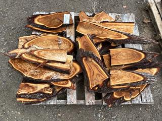 Pallet of Russian Olive Live Edge Slab Pieces.