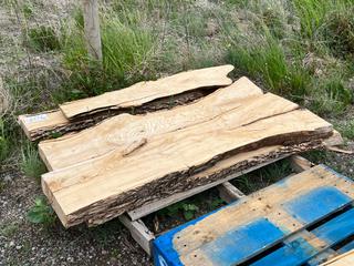 Pallet of Green Ash Live Edge Slab, Approximately 56in x 7in x 2in.