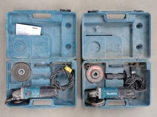 (2) Makita Angle Grinders with Shrouds c/w Blades and Hard Case, 9555NB and 9557PB. (2-D-2)