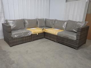 Unused 5-Piece Manhattan Grey Weave Outdoor Sectional c/w Cushions. (WH)