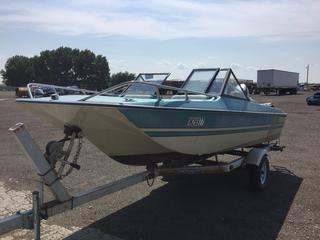 1976 Gladstone 18 Ft. Open Bow Tri-Hull Boat c/w Mercury 115 HP, Hummingbird GPS, S/N 5903, 1975 Shorelander S/A Trailer c/w 2 In. Ball, S/N 57156, Running Condition Unknown. *Note: Spare Parts In Office*