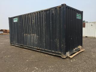 20 Ft. Skid Mounted Storage Container c/w Plumbed For Electrical, Insulated, Work Bench, Shelves, Bench, Contents Included, # OBL 2