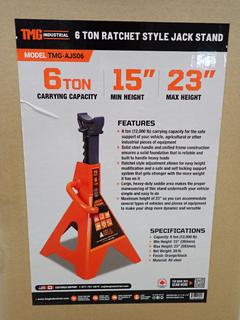 Unused TMG Industrial 6 Ton Jack Stand, Ratchet Style, Large Saddle, Unified Frame Construction, Solid Steel Handle, 1 Pair, TMG-AJS06. Control # 7826 (1-B-2)