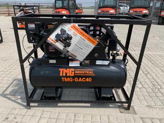 Unused TMG Industrial 40 Gallon 2-Stage Truck Mounted Air Compressor, 9 HP OHV Loncin Engine, Horizontal Tank, 18.7 CFM @ 90 PSI, TMG-GAC40. Control # 7804