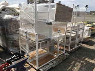 (6) Metal Rolling Carts 16in x 32in x 34in w/ Wooden Top and 1/16in Galvanized Wire.