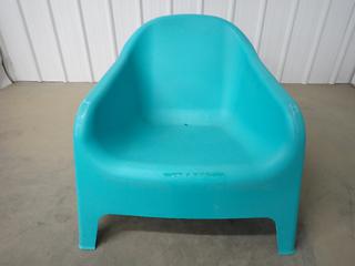 Unused Teal Outdoor Plastic Chair, Minor Scuffs. (WH)