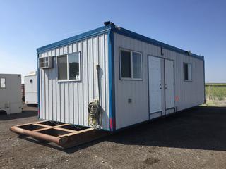 30 Ft. Office On 37 Ft. Skid c/w (2) Doors, Plumbed For Electrical, Video & A/C, Cameras, A/C Unit With Dimplex Climate Control, Seimens Control Box/Fuse Panel, Heaters, Whiteboard, No Serial Number.