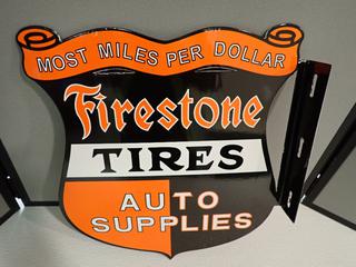 Firestone Tires Porcelain Sign, 14-1/2in x 16in.  (RST)