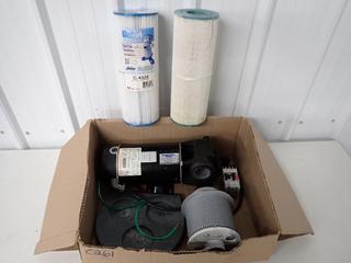 Century Laser Pool/Spa Motor, BN34, 2Hp, 230V, Electrical Breaker 220V, 40A and (2) Unicell C-4326 Water Filters. (1-C-2)