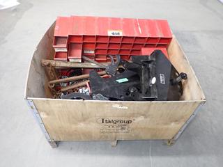 Pallet of Assorted Bolts, Beam Trolley's and Plastic Parts Bins. (9-H-3)