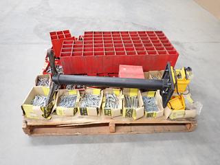 Pallet of Assorted Bolts, Washers, Cotter Pins, Plastic Parts Bins and 4-In-1 Sharpener on Stand. (WH)