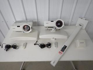 (2) Epson EB-725W Powerlite Projectors c/w Wall Mount and Remote. (RST)