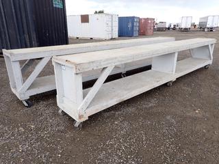 (2) Rolling Work Tables 2 ft w x 3 ft H x 16 ft L.