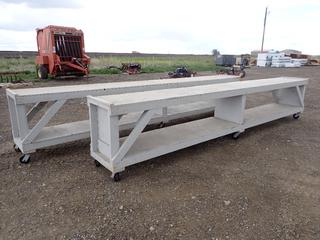 (2) Rolling Work Tables 2 ft w x 3 ft H x 16 ft L.