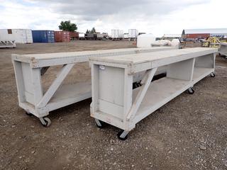 (2) Rolling Work Tables 2 ft w x 3 ft H x 16 ft L.