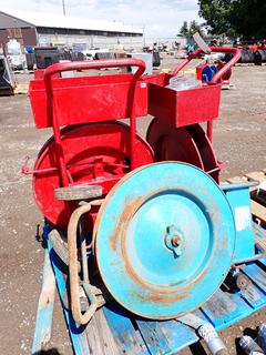 (3) Metal Banding Trolley Spool Holders c/w Crimpers, Tensioner and Clips.