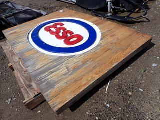 Vintage (1950's) Solid Carved Wood Sign, 47in x 67in, From The Original Esso Station in Canmore.