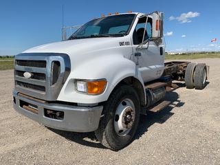 2008 Ford F750 XL Super Duty Cab & Chassis c/w 260 HP Cummins ISB260, Allison 6 Spd Auto, 3500RDS Transmission, A/C, 12,000 LB Front, 21,000 LB Rear Axles, Air Brakes, 212 In. Wheel Base, 11R22.5 Tires, Showing 403234 Kms, VIN 3FRWF75H98V574408.