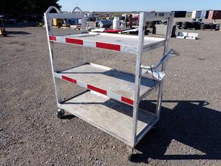 3-Shelf Metal Rolling Cart with 2 Handles, 24in x 48in x 55in H.