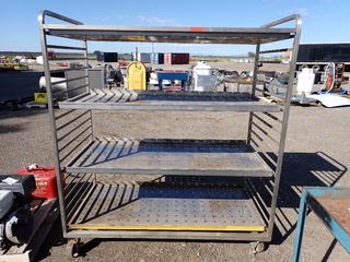 4-Shelf Metal Rolling Cart, 27in x 60in x 67in H.