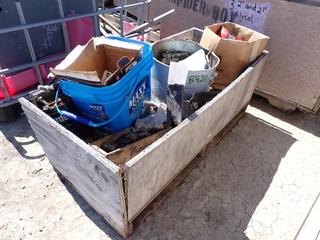 Wooden Crate c/w Assorted Nails, Bolts, Trailer Jack, Etc.