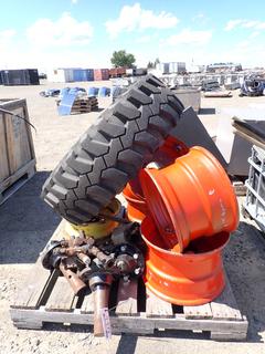 Michelin 335/80 R18 XZ SL Tractor Tire, (4) 17in 8 Bolt Pattern Rims and Axle Parts.