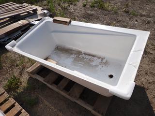 White Fiberglass Bathtub, Approximately 59-3/4 in x 32 in x 19-1/2 in.