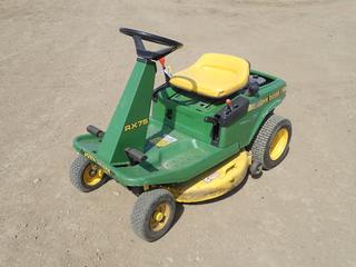 John Deere Riding Mower, Model RX75, c/w 9 HP Gas Engine, SN MORX75X437899, *Note: Needs Battery, Runs* 