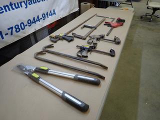 Qty of Assorted Hand Tools, Including: Clamps, Crow Bars, Branch Cutters, Etc.  (G-2)