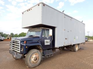 1980 International Model 1954 S/A Van Truck c/w Detroit Diesel Engine, Manual Trans, 236 In. W/B, 10.00-20 Tires, Dually, 24 Ft. x 8 Ft. x 9 Ft. Box And Contents. Showing 379,944 KMs, VIN AA195KCA16625 *Note: Running Condition Unknown*