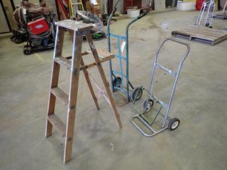 Wood Ladder, 4 Ft. 19 In. x 19 In. X 42 In. And (2) Hand Trucks